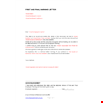 Final Warning Letter for Employee | Confirming Employee's Warning example document template