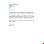 Thank You Email After Interview Template - Position at Wheaton | Thank Recipient example document template