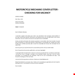 Motorcycle Mechanic cover letter  example document template