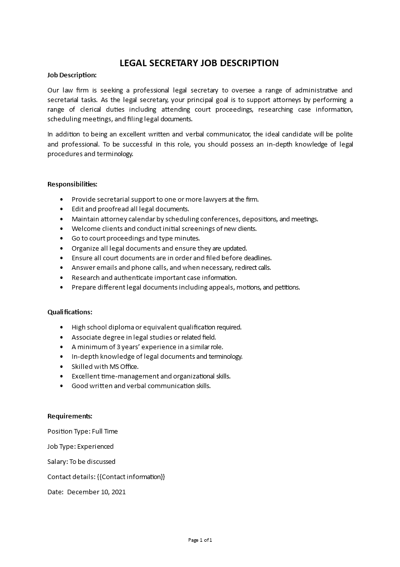 legal secretary job description Main Image legal secretary job description