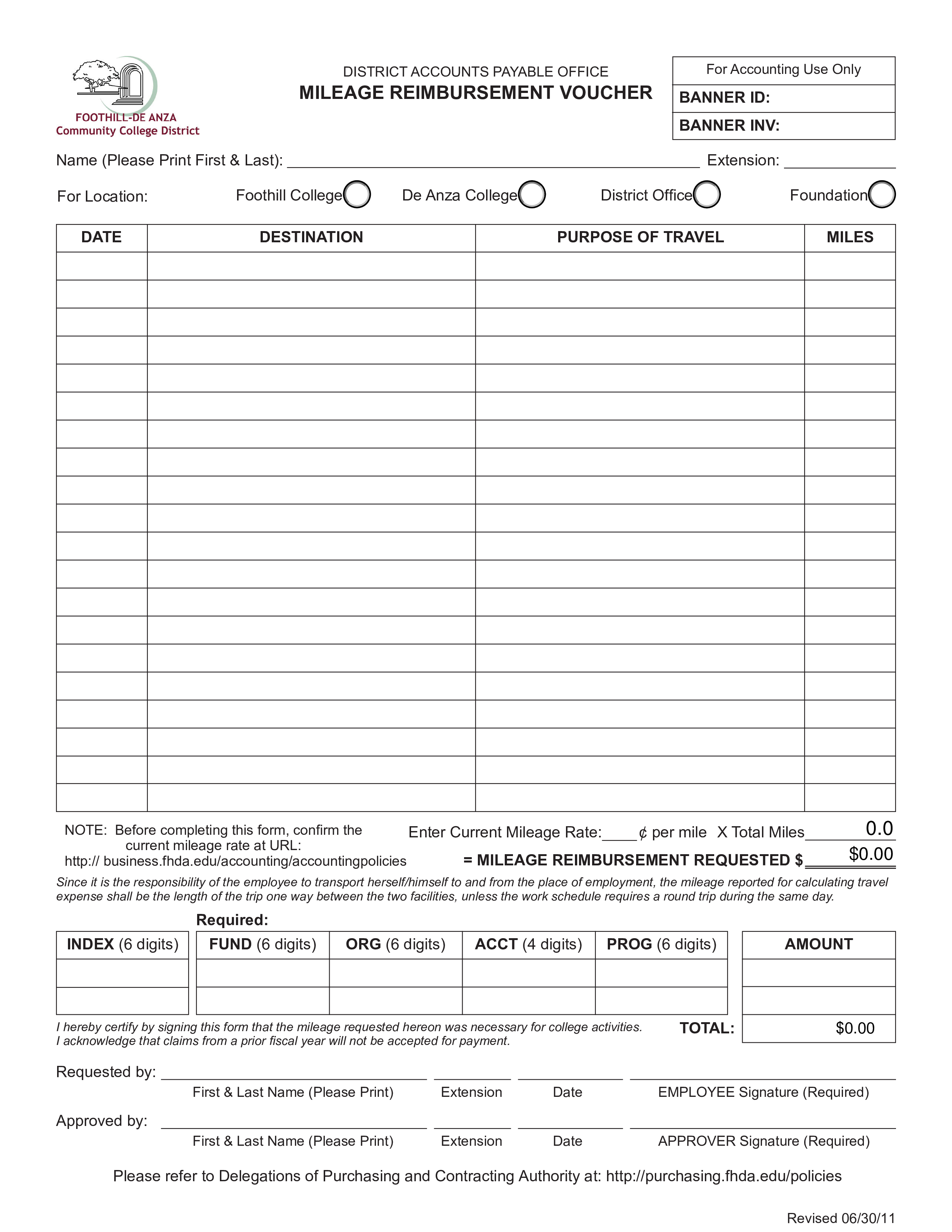 Printable Reimbursement Form for Mileage Enter Digits for Quick