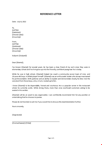 Example of a Reference Letter