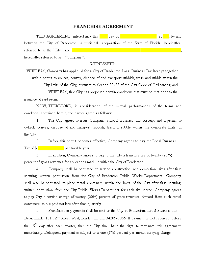 Franchise Agreement Template - Create Your Company Agreement Today