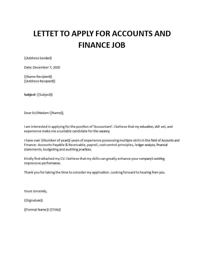 finance cover letter Main Image finance cover letter