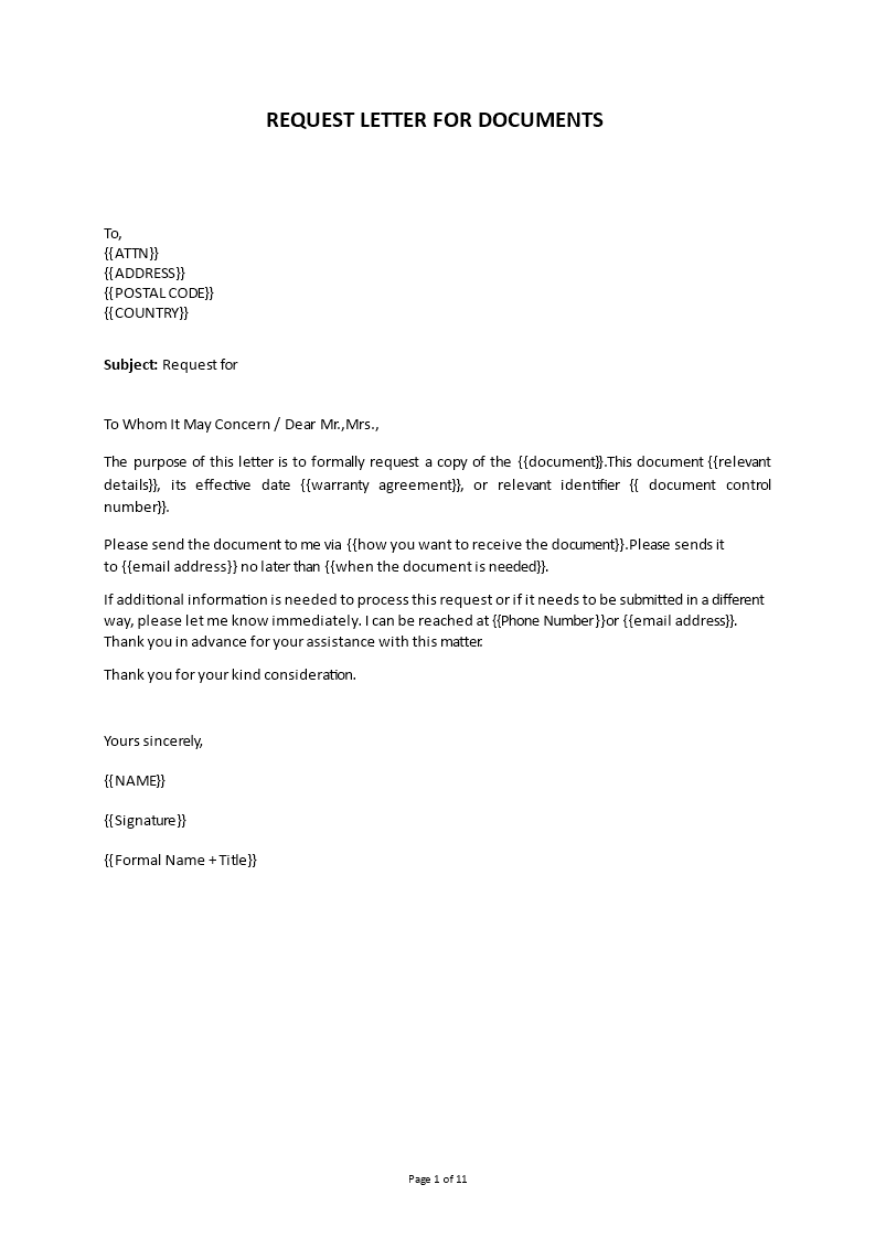 request for documents letter template