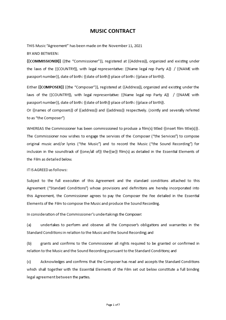 music agreement films