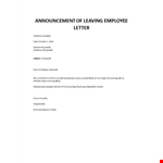 Announcement of leaving employee letter  example document template
