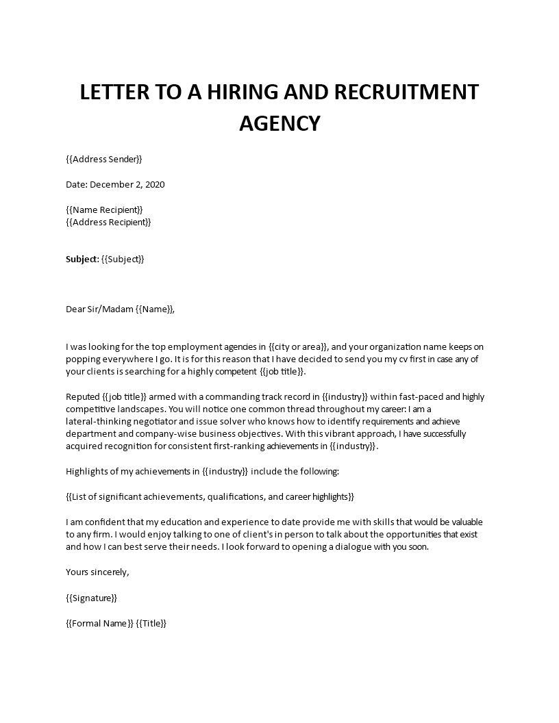 cover letter recruitment agency