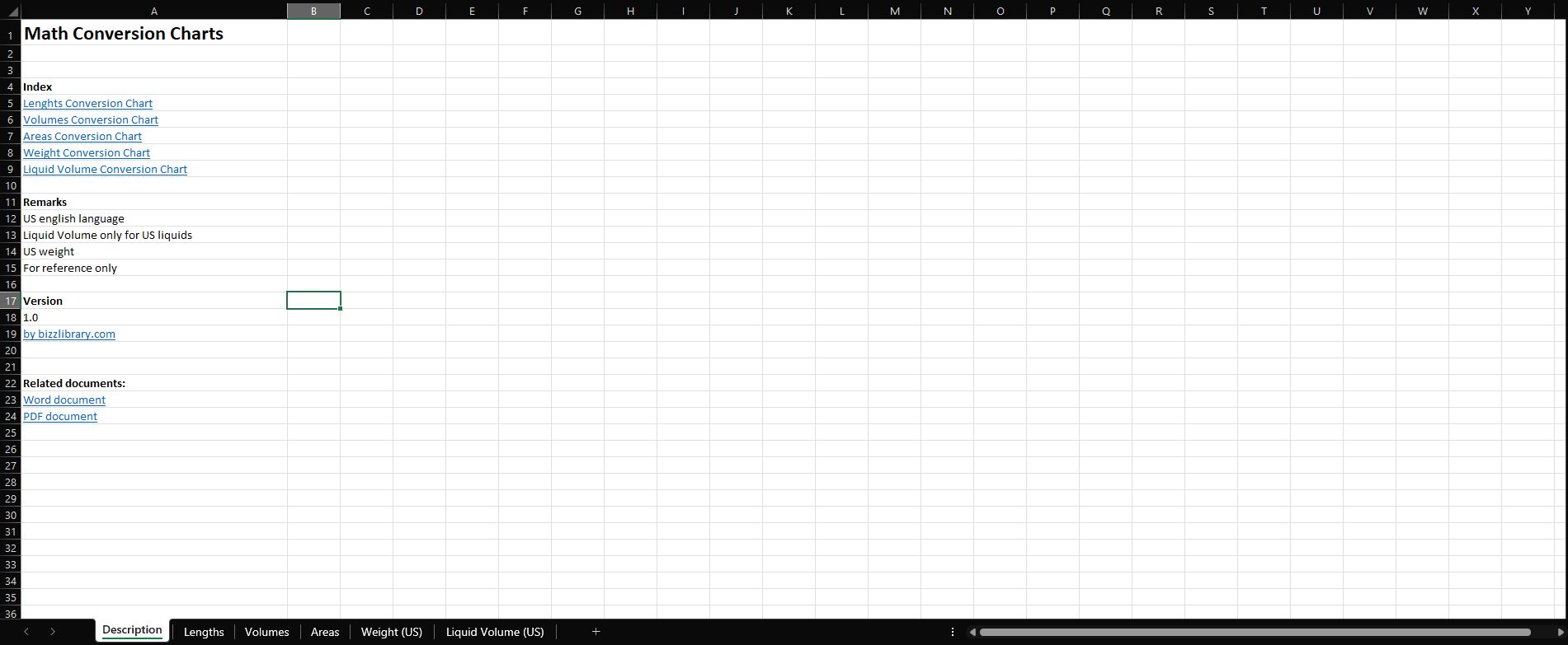 conversion chart excel sample