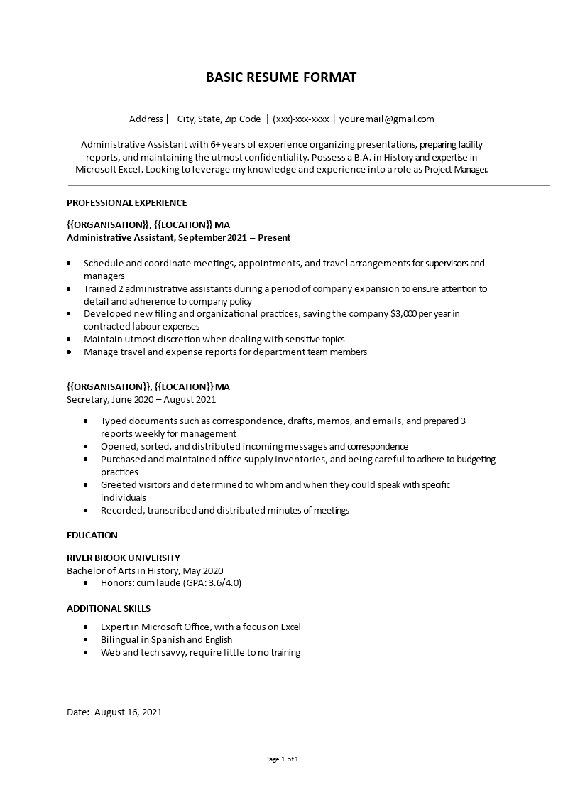 basic resume example template