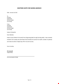 Doctor's Note for Work Absence Template