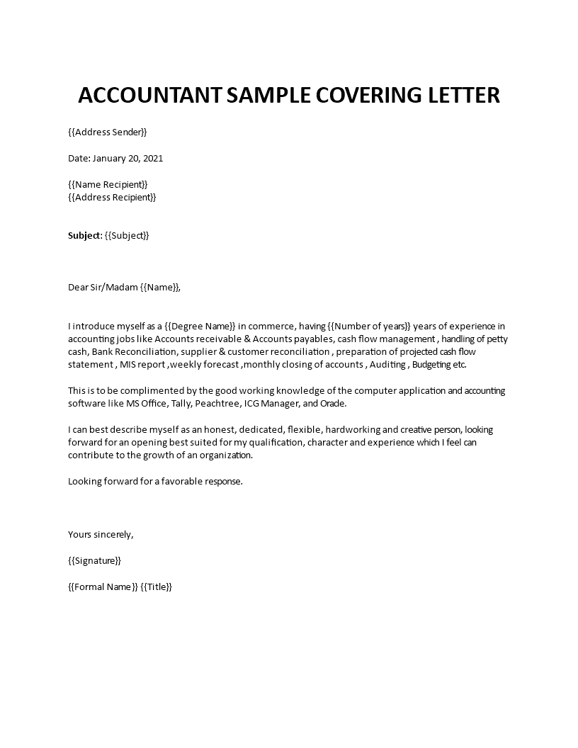 accountant sample covering letter Main Image accountant sample covering letter template