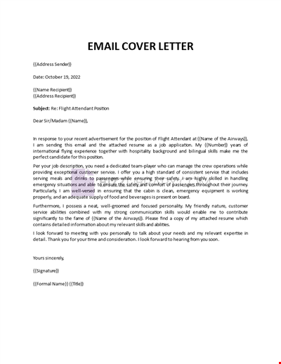 Email Cover Letter for flight attendant position