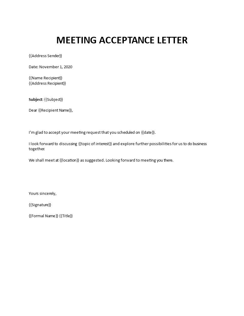 business meeting acceptance letter