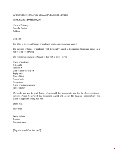 Employment Visa Job Application Letter