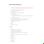 Travel Packing List Template - Pack Small for Your Cruise with Shoes and Dress example document template