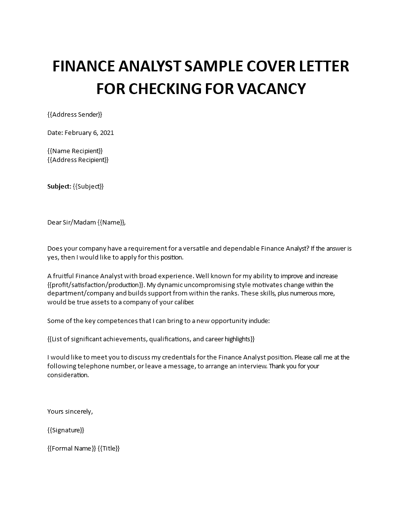 financial analyst application letter fresh graduate