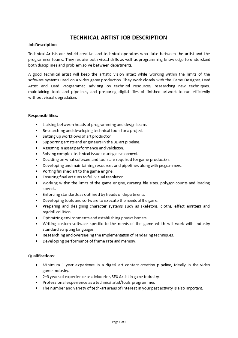 technical artist job description