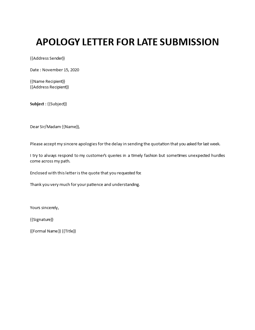 apology letter for late submission