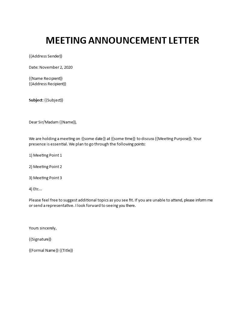 meeting announcement and invitation letter