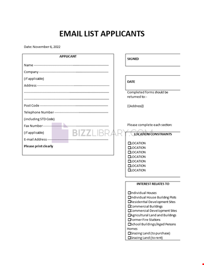 Email List Applicants