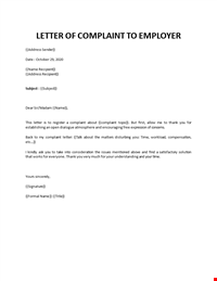 Letter of complaint to employer