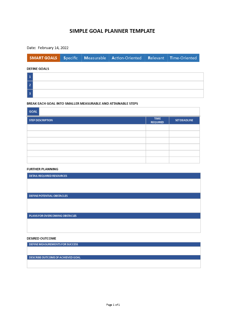 simple goal planner template Main Image simple goal planner template