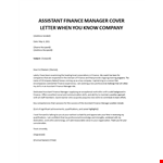 Finance Assistant cover letter example document template