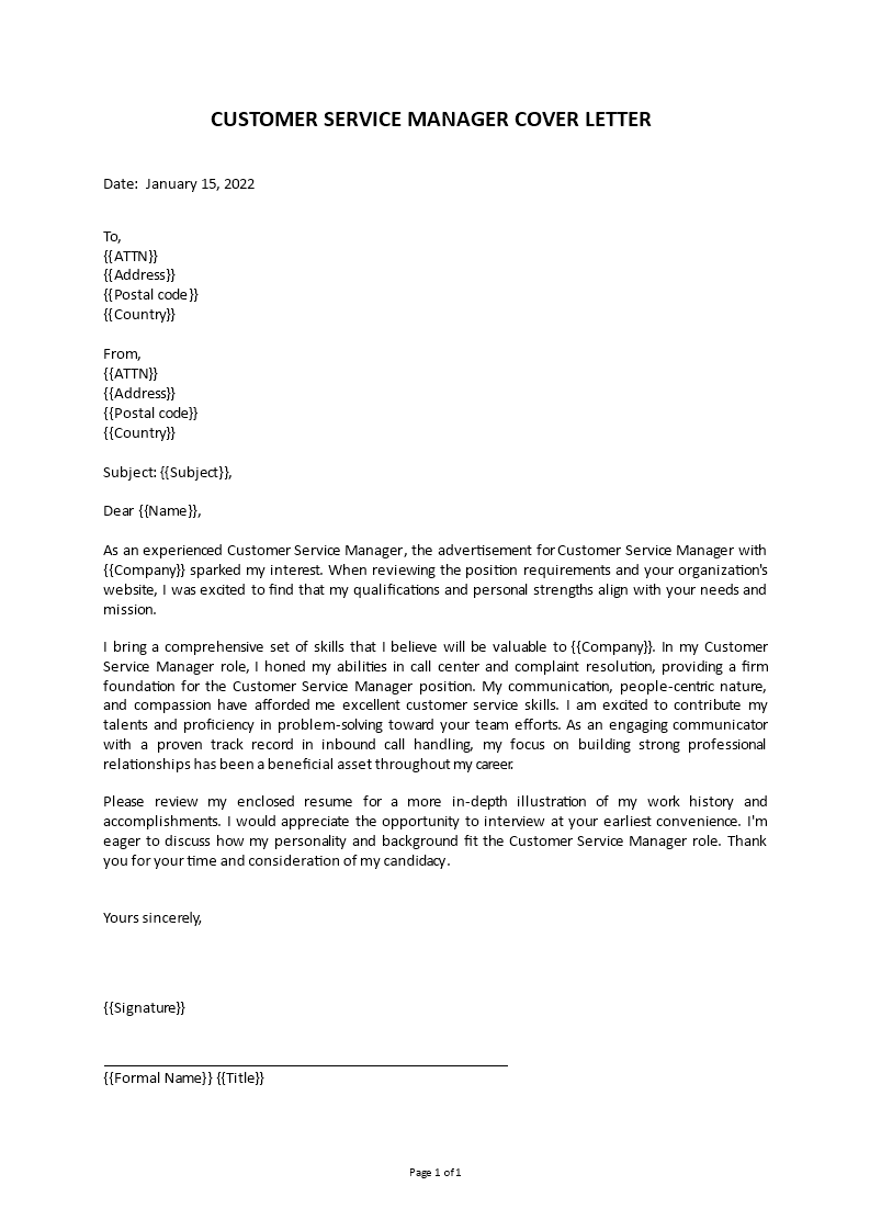 customer service manager cover letter Main Image customer service manager cover letter template