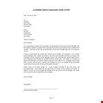 Customer Service Manager Cover Letter example document template