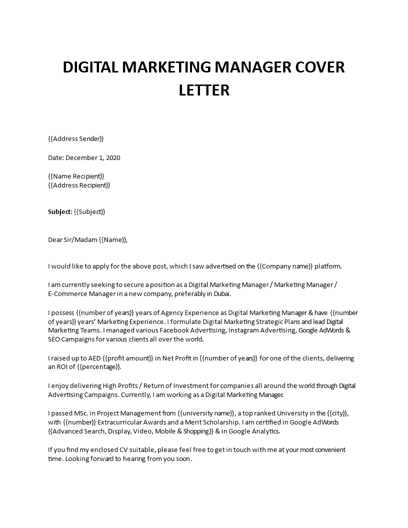 Digital Marketing Cover Letter