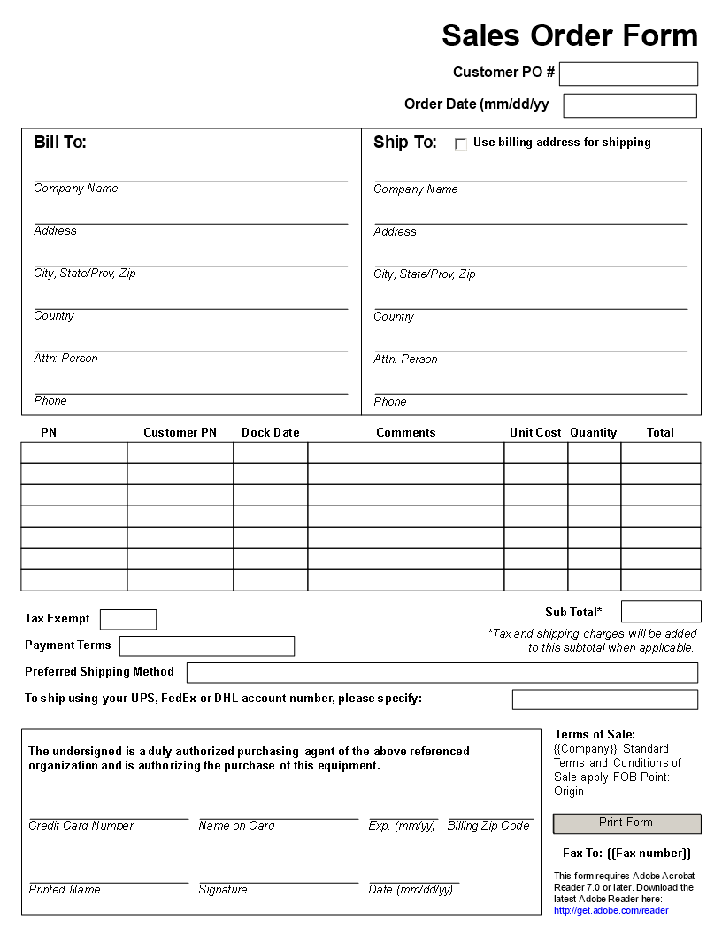 sales order form Main Image sales order form