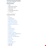 Festival Camping Checklist example document template