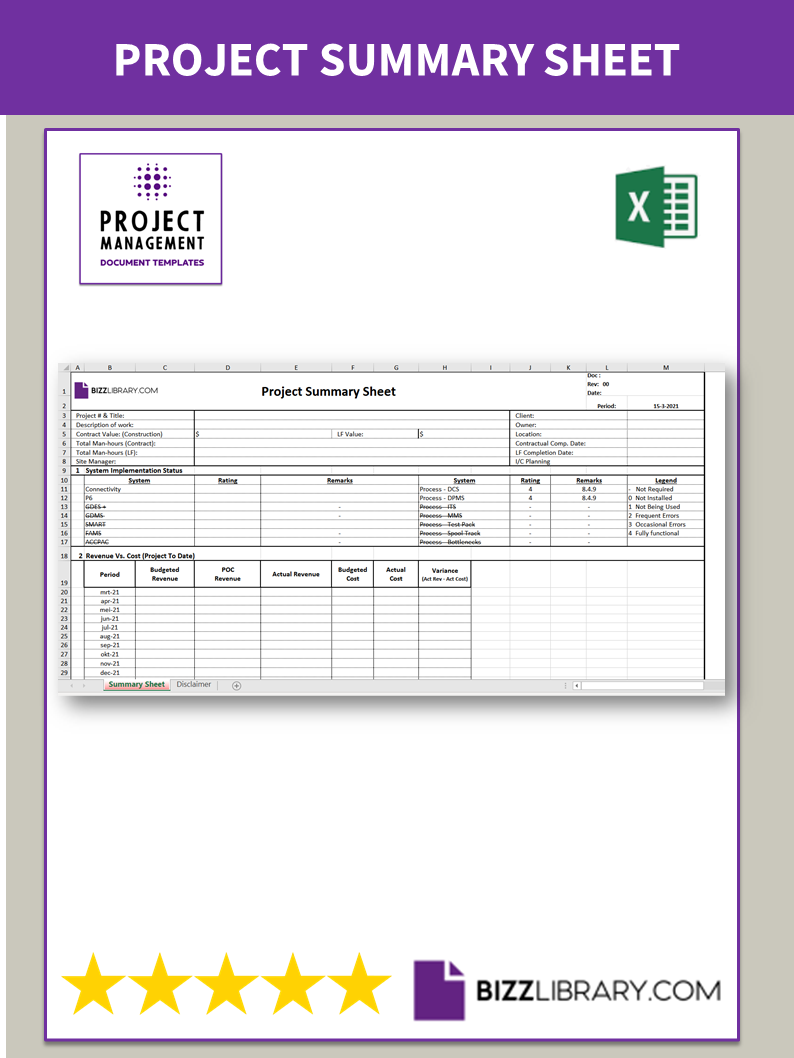 project summary sheet template