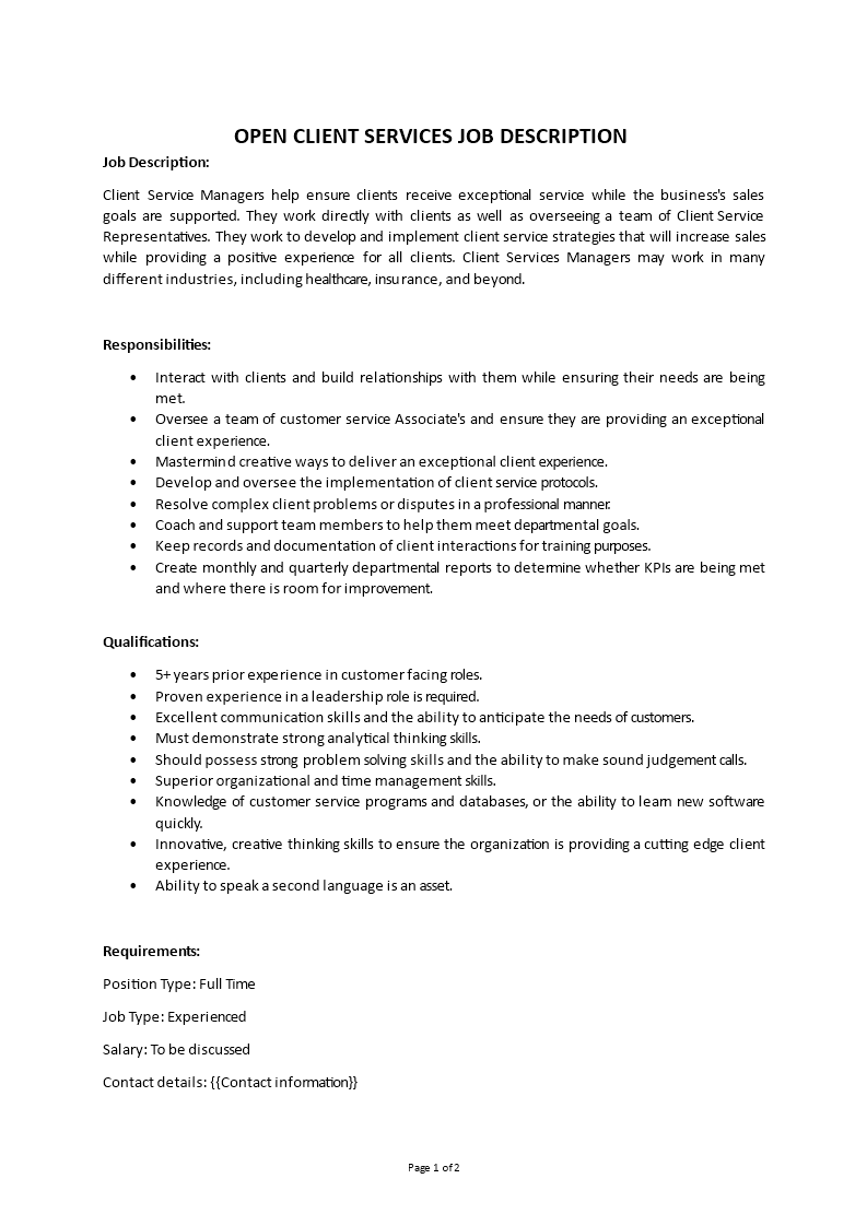 open client services job description