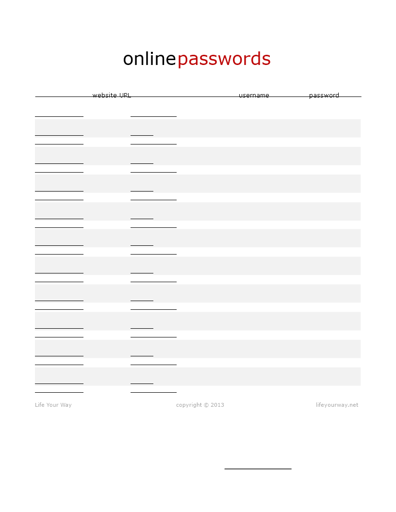 Password List Template Manage Website Passwords Usernames Online Password List Template Manage Website Passwords Usernames Online