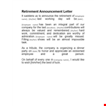 Company Retirement Announcement Template example document template