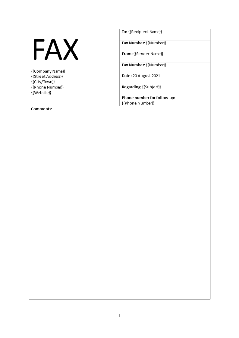 blank fax cover sheet template