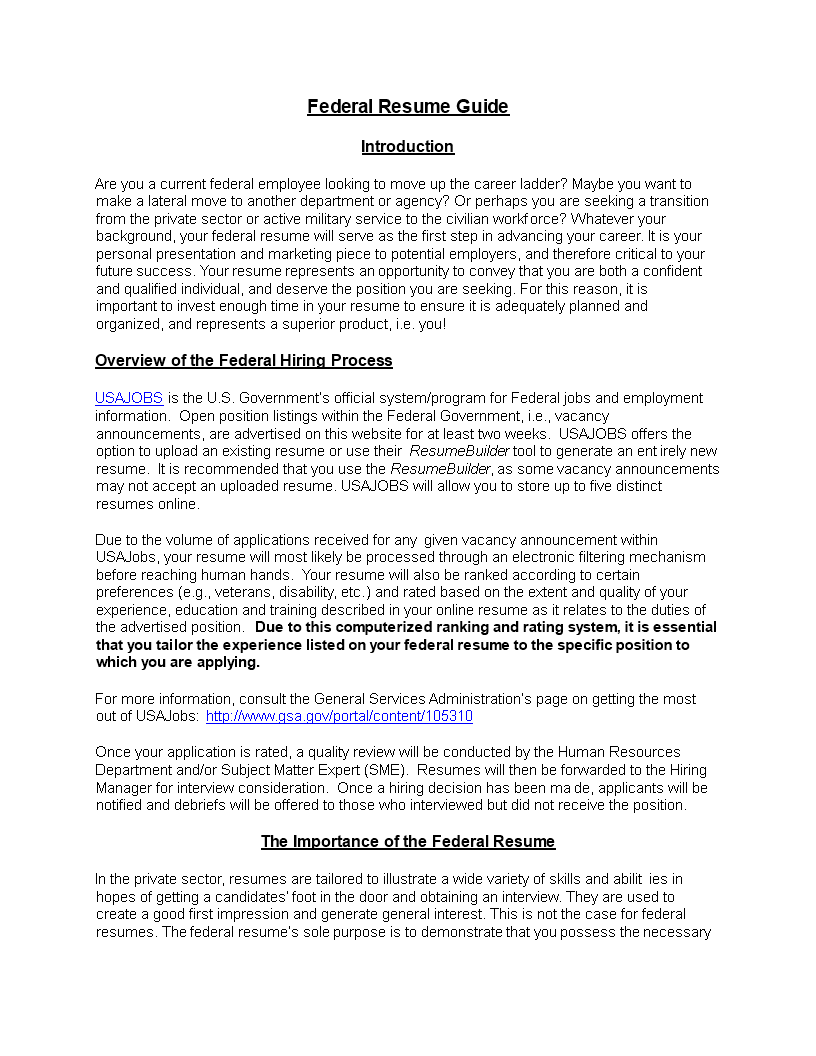 Government Employee Resume Format: Include Federal Information