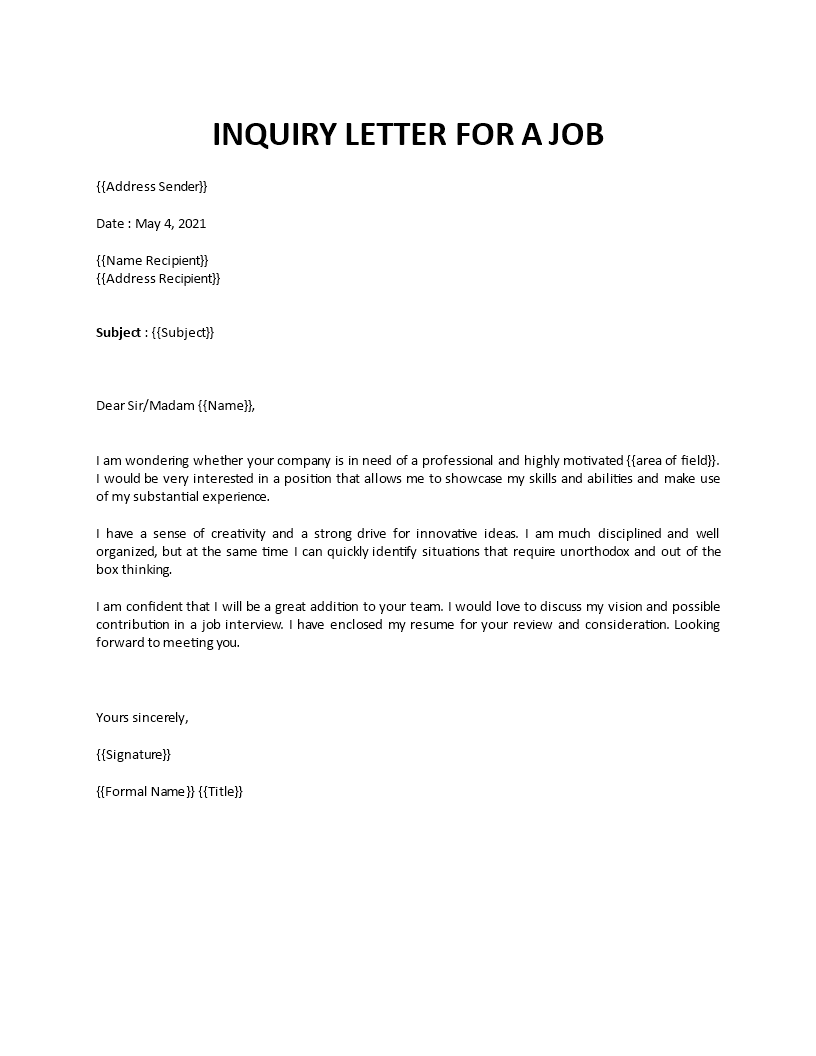 Email for job inquiry