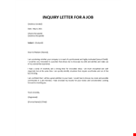 Email for job inquiry example document template 