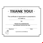 Positive Attitude Towards Accomplishments | Certificate of Appreciation example document template
