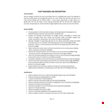 Cost Engineer Job Description example document template