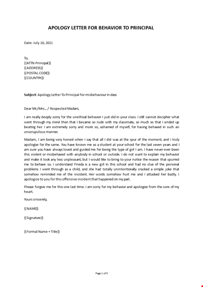 Letter of apology for bad behaviour