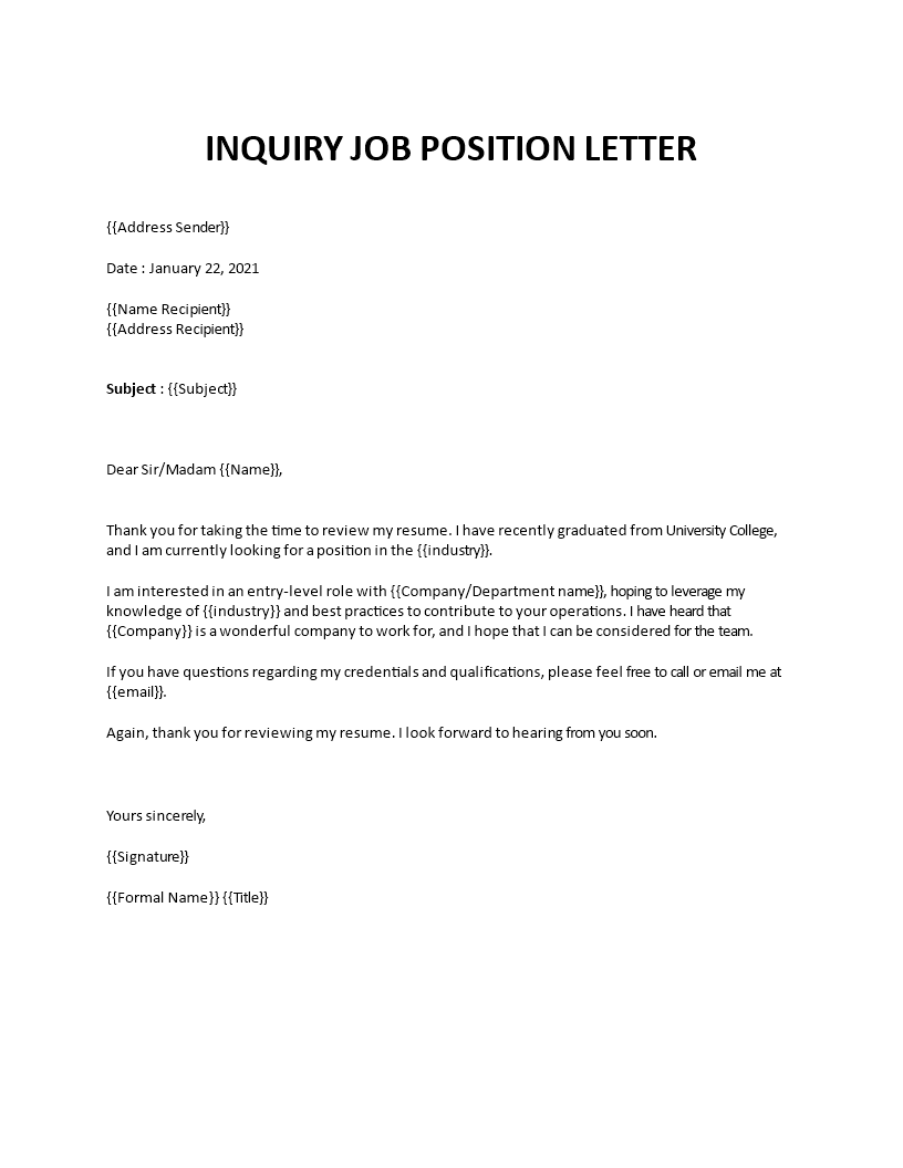 inquiry job position letter