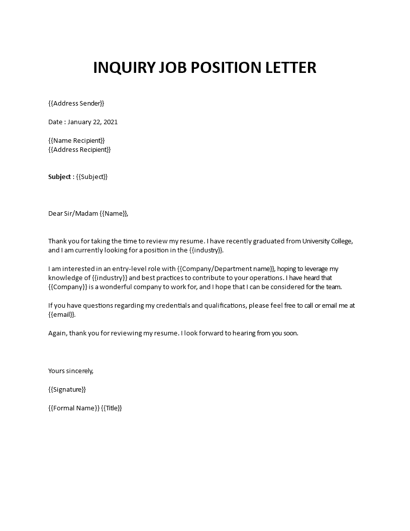 Inquiry job Position Letter