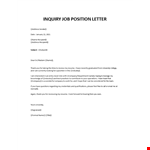 Inquiry job Position Letter example document template 