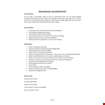 Maintenance Job Description example document template
