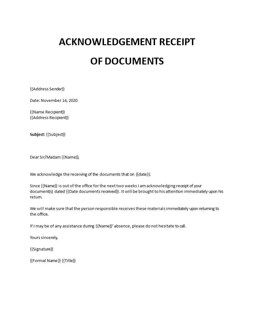 acknowledgement receipt of documents