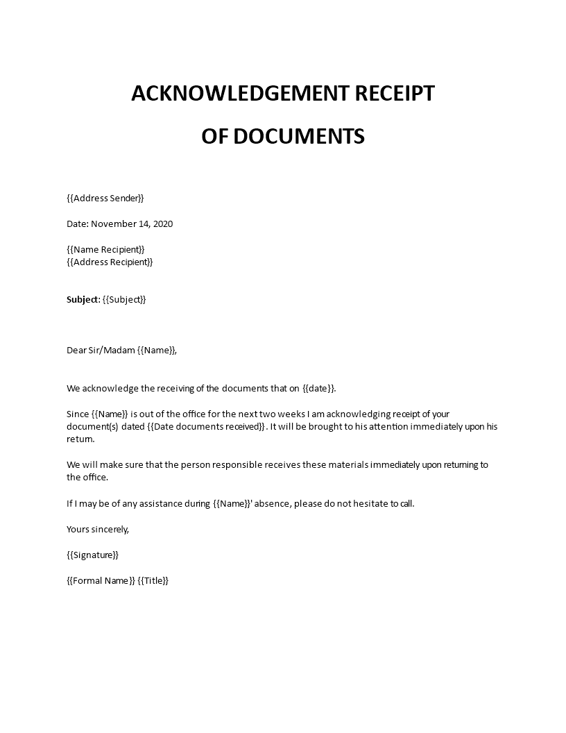 Acknowledgement receipt of documents